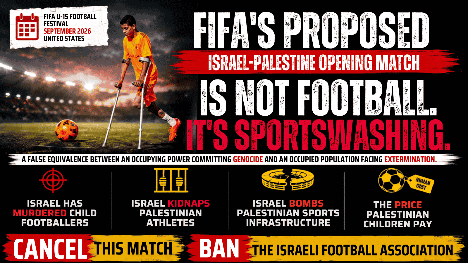 Cancel FIFA's Israel-Palestine U-15 Match - Stop Whitewashing Genocide