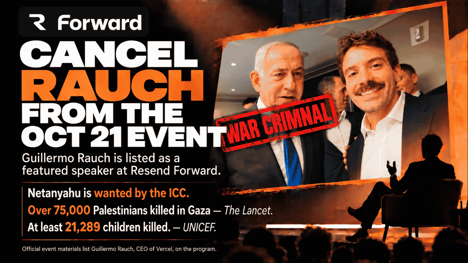 Tell Resend Forward: Cancel Guillermo Rauch’s October 21 appearance.